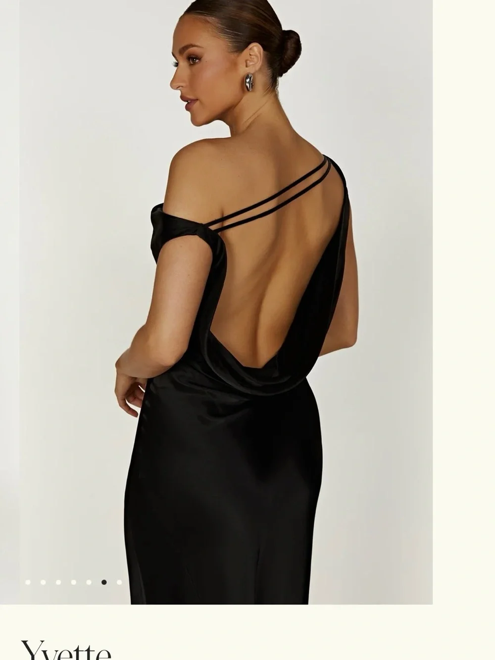 Meshki Black One-Shoulder Satin Gown with Double Straps - Picture 2 of 4